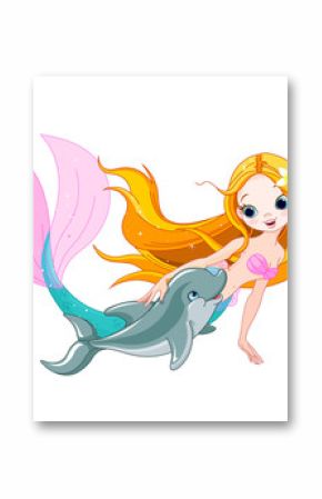 Cute Mermaid and dolphin