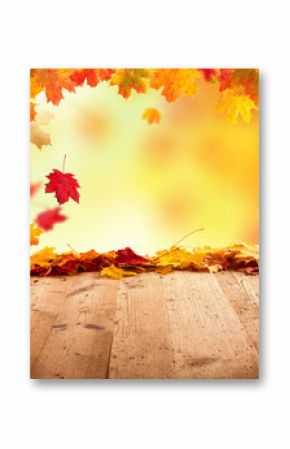 Autumn background with wooden planks