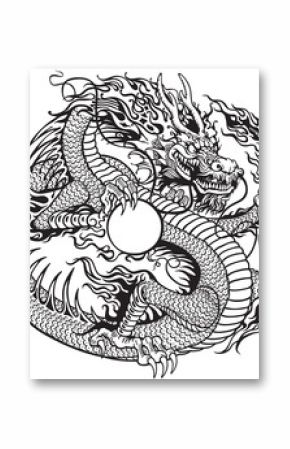 dragon holding pearl black white