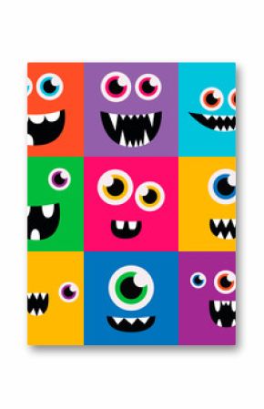 cartoon monster faces vector set. cute square avatars and icons