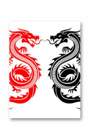 Black and red tribal dragon tattoo vector illustration