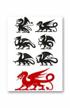 Medieval black heraldic dragons animals