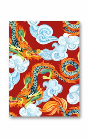 Chinese Dragon seamless pattern. Asian dragon illustration