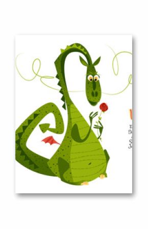 Dragon with a flower. Diada de Sant Jordi (the Saint George’s Day). Traditional festival in Catalonia, Spain.