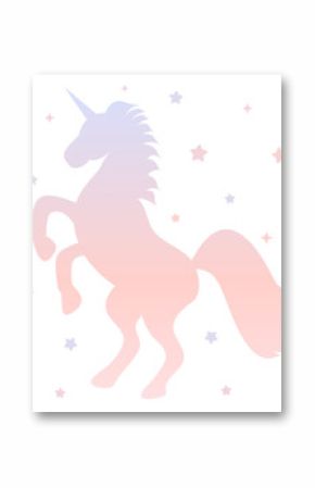 cute gradient unicorn silhouette with stars on white background illustration