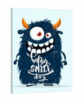 Funny cartoon monster. Happy smile day cute design. Vector illustration