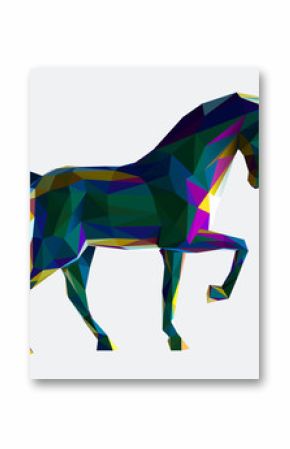Low poly vector unicorn illustration. Horse illustration made by polygonal shapes and dark iridescent colors.