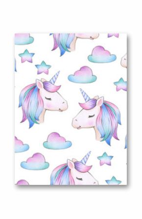  Cute, magic unicorn  seamless pattern,   isolated on white.