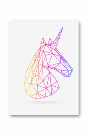 Vector polygonal unicorn illustration. Colorful low poly style fantasy icon.