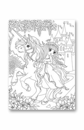 Coloring page Unicorn and Princess