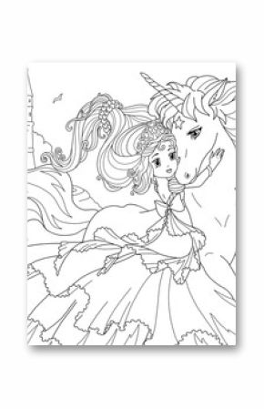 Coloring page Unicorn and Princess