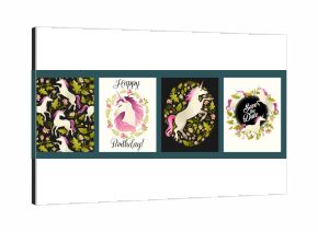 Unicorn head in wreath of flowers. Watercolor illustration. Vector templates. Design element for card, poster, banner.