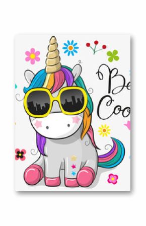 Cute unicorn with sun glasses