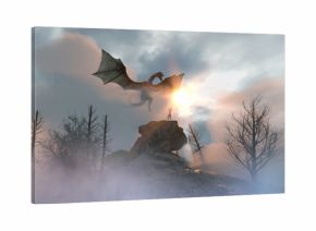 3D Illustration of a knight fighting dragon, dragon versus man