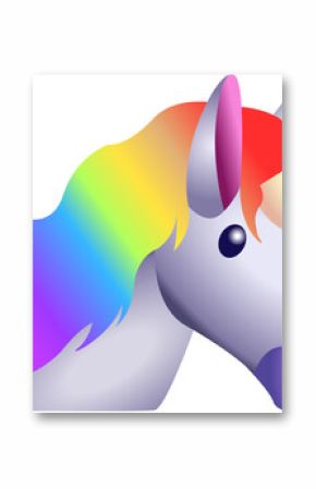 Vector illustration showing unicorn with blue eye, horn and rainbow mane on transparent background