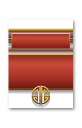 Flat design Chinese banner is floating on transparent background showing dragon heads and gold rods