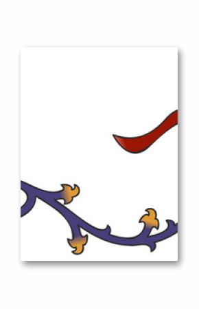 Flat border featuring green-orange dragon purple vine, fleur-de-lis shield and birds on transparent