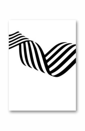 Abstract black and white stripes smoothly bent ribbon geometrical shape