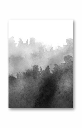 Watercolor abstract background, , card, pattern, black spot, splash of paint, blot, divorce, color. Vintage pattern for different design. black and white paint color. Silhouettes of woods, trees
