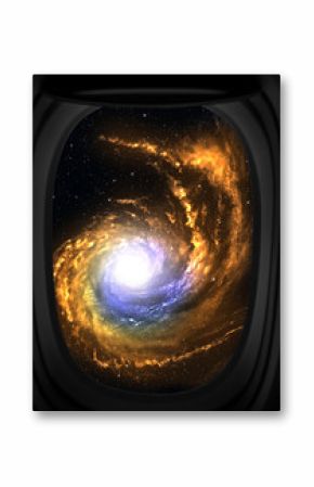 Window view of space with galaxy and stars.