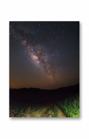 Milky way galaxy with stars over moutain at Phu Hin Rong Kla National Park,Phitsanulok Thailand, Long exposure photograph.with grain