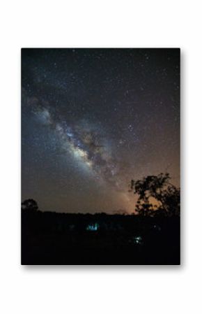 milky way galaxy and silhouette of tree with cloud at Phu Hin Rong Kla National Park,Phitsanulok Thailand