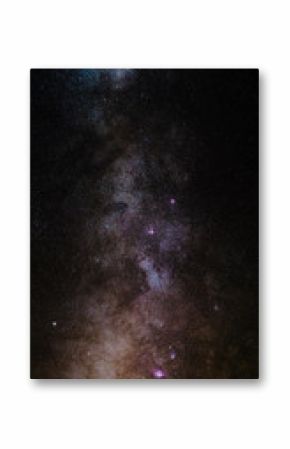 The outstanding beauty and clarity of the Milky Way, with details of its colorful core. Vertical panorama of 6 stitched photos. Telephoto captured high up from the Alps.