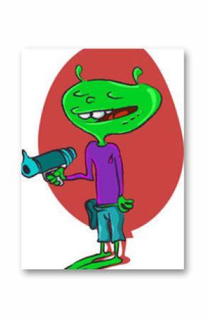 funny alien with plasma gun cartoon