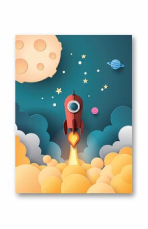 Red Rocket Launching into Outer Space