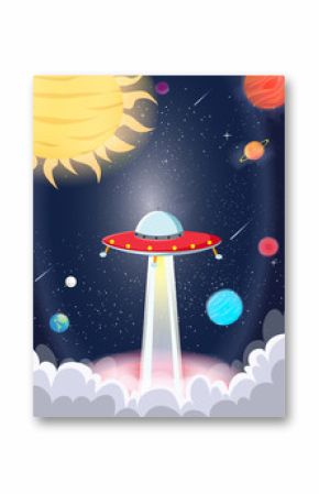 UFO spaceship with galaxy and planet
