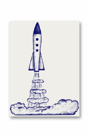 Retro rocket. Doodle style