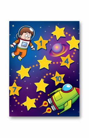 Vector Illustration of Education Numbers game Astronaut to spaceship