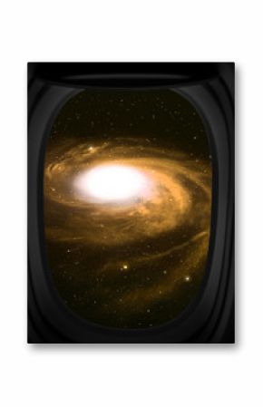 Window view of space with galaxy and stars.