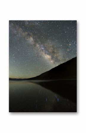 Landscape with blue Milky Way at Pangong Tso , Long exposure photograph. with grain