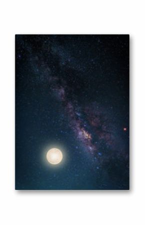 Landscape with Milky way galaxy. Night sky with stars and the full moon. (Elements of this moon image furnished by NASA)