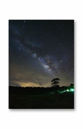 milky way galaxy and silhouette of tree with cloud at Phu Hin Rong Kla National Park,Phitsanulok Thailand