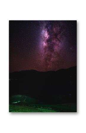 Landscape with Milky way galaxy over Rice fields on terraced in Mu Cang Chai, Vietnam. Night sky with stars. Long exposure photograph.