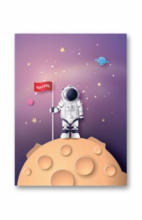 Astronaut Planting Flag on Planet Paper Art 