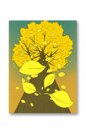 Falling leaves of tree in autumn 