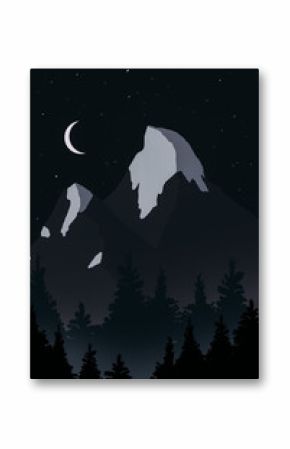 Snowy mountain under the moon and stars