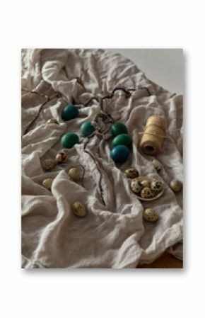easter eggs on a linen cloth