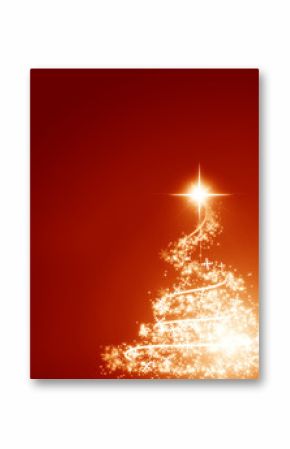 Abstract golden christmas tree on a red background