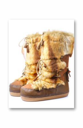 furry winter boots isolated on white