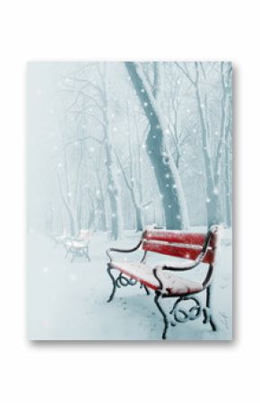 Red bench in the snow