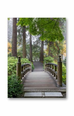 Foggy Morning at Wooden Foot Bridge at Japanese Garden
