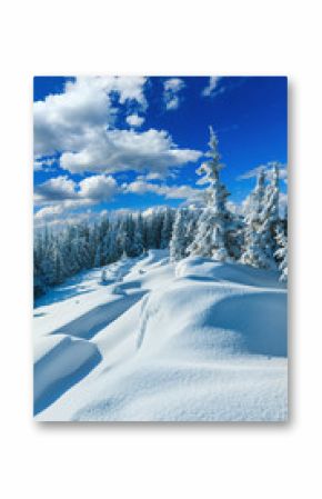 Snowdrifts on winter snow covered mountainside