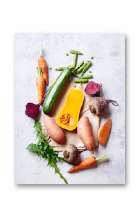 Fresh vegetables prepared for cooking. Healthy vegetarian meal concept