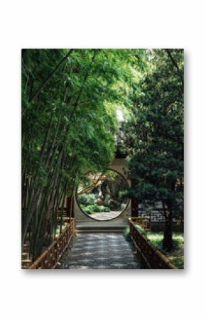 Beautiful circular entrance in Suzhou's majestic garden