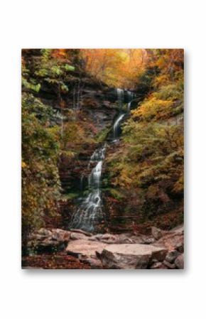 Scenic view of the Cathedral Falls with autumnal vegetation in West Virginia. Vertical shot