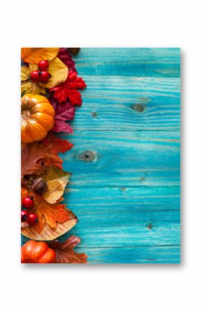 Autumn background with colorful leaves and pumpkins